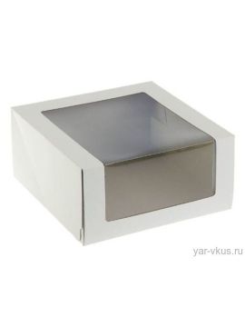 Коробка для торта белая 225*225*110 с окном (25шт/кор)