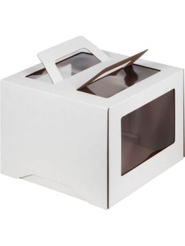Коробка для торта белая 240*240*240 с окном, с ручками (25шт/кор)