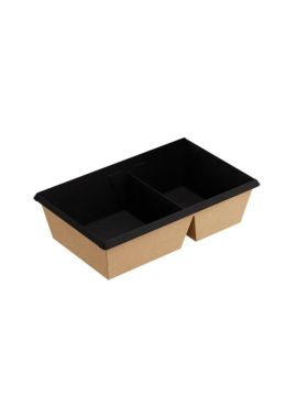 Контейнер бумажный OneClick 800мл черный 2секционный (50шт/уп)(300шт/кор)