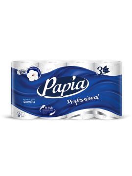 Туалетная бумага 3сл белая Papia (8шт/уп)(7уп/кор)