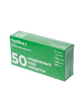 Перчатки виниловые неопудренные L Optiline (100шт/уп)(10уп/кор)