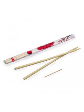 Палочки для еды 20см в ПП упаковке с зубочисткой (100шт/уп)(20уп/кор)