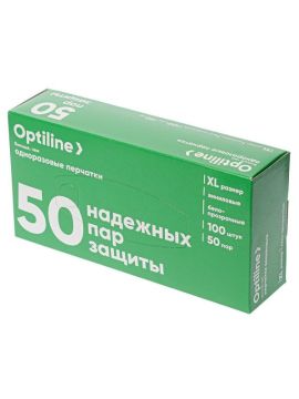 Перчатки виниловые неопудренные XL Optiline (100шт/уп)(10уп/кор)