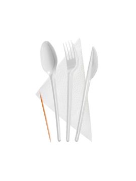 Комплект №5 премиум белый (Ложка, вилка, нож, зубочистка, салфетка)(300шт/кор)